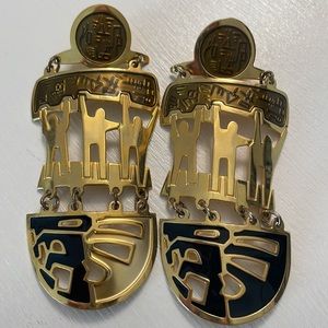 Vintage Edgar Berebi Brutalist Architectural Enamel Statement Earrings
